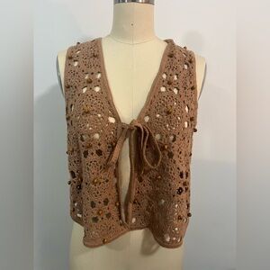 Zara Tan Crochet Vest